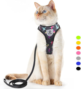 Stylish Escape-Proof Cat Harness & Leash Set - Adjustable, Breathable, Reflective Trim - Perfect for Cats & Puppies (Size S, Chest: 9.6-15.7'', Black)