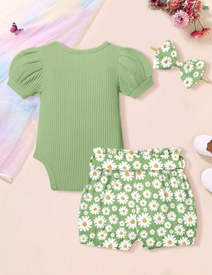 Floral Ruffle Romper and Short Pants Set for Baby Girls - Adorable Summer Outfit