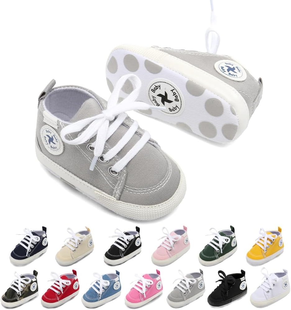 High-Top Canvas Denim Sneakers for Infants - Soft Anti-Slip Sole for Newborns and First Walkers