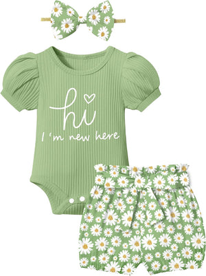 Floral Ruffle Romper and Short Pants Set for Baby Girls - Adorable Summer Outfit