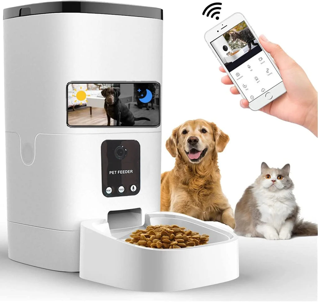 Smart Automatic Pet Feeder with 1080P Camera & App Control - 6L Timed Dispenser for Dogs & Cats, Voice Recorder, Dual Power Supply