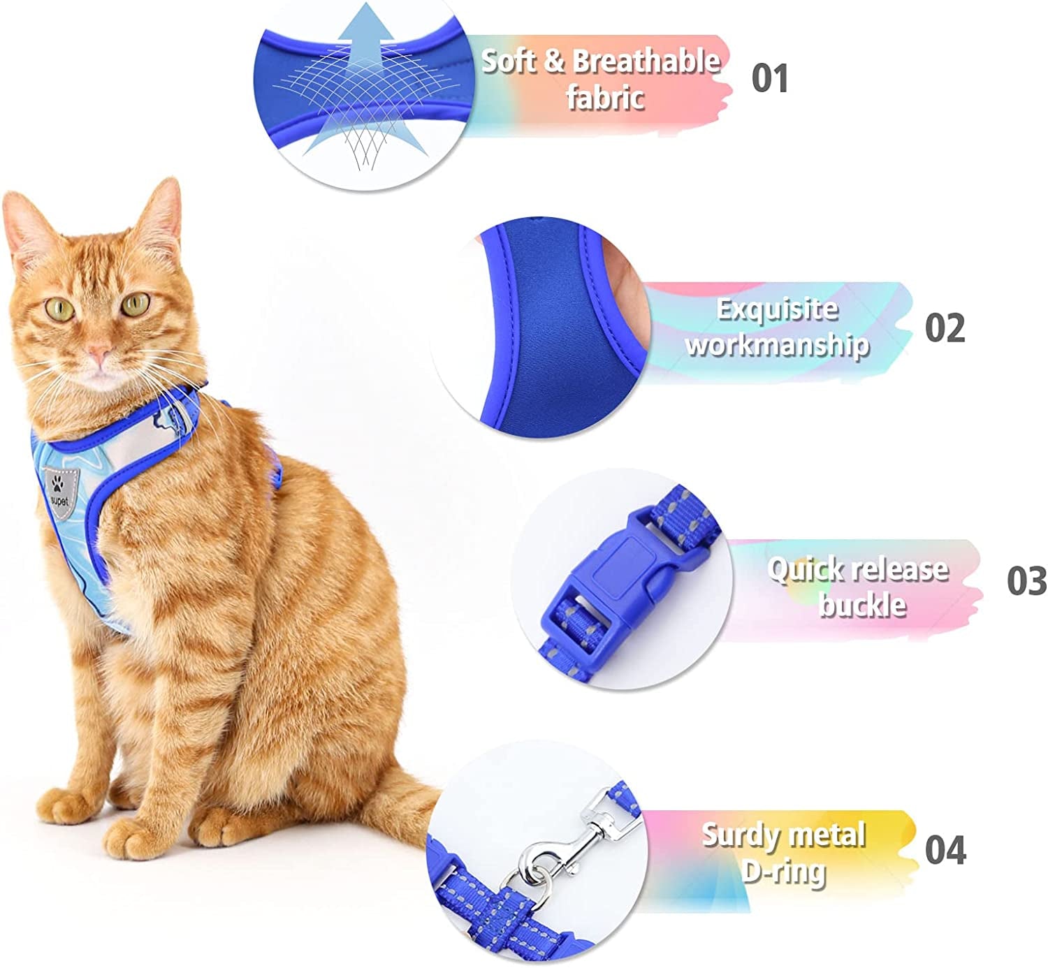 Stylish Escape-Proof Cat Harness & Leash Set - Adjustable, Breathable, Reflective Trim - Perfect for Cats & Puppies (Size S, Chest: 9.6-15.7'', Black)