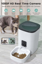 Smart Automatic Pet Feeder with 1080P Camera & App Control - 6L Timed Dispenser for Dogs & Cats, Voice Recorder, Dual Power Supply