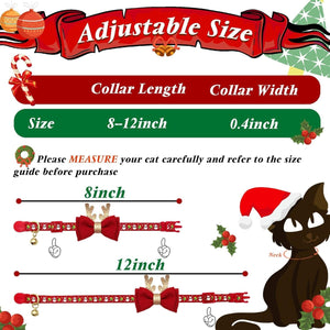 2 Pack Christmas Cat Collar with Bells Christmas Cat Bowtie with Christmas Tree and Santa Claus Pattern Xmas Breakaway Cat Collar Size Adjustable from 8"-12".