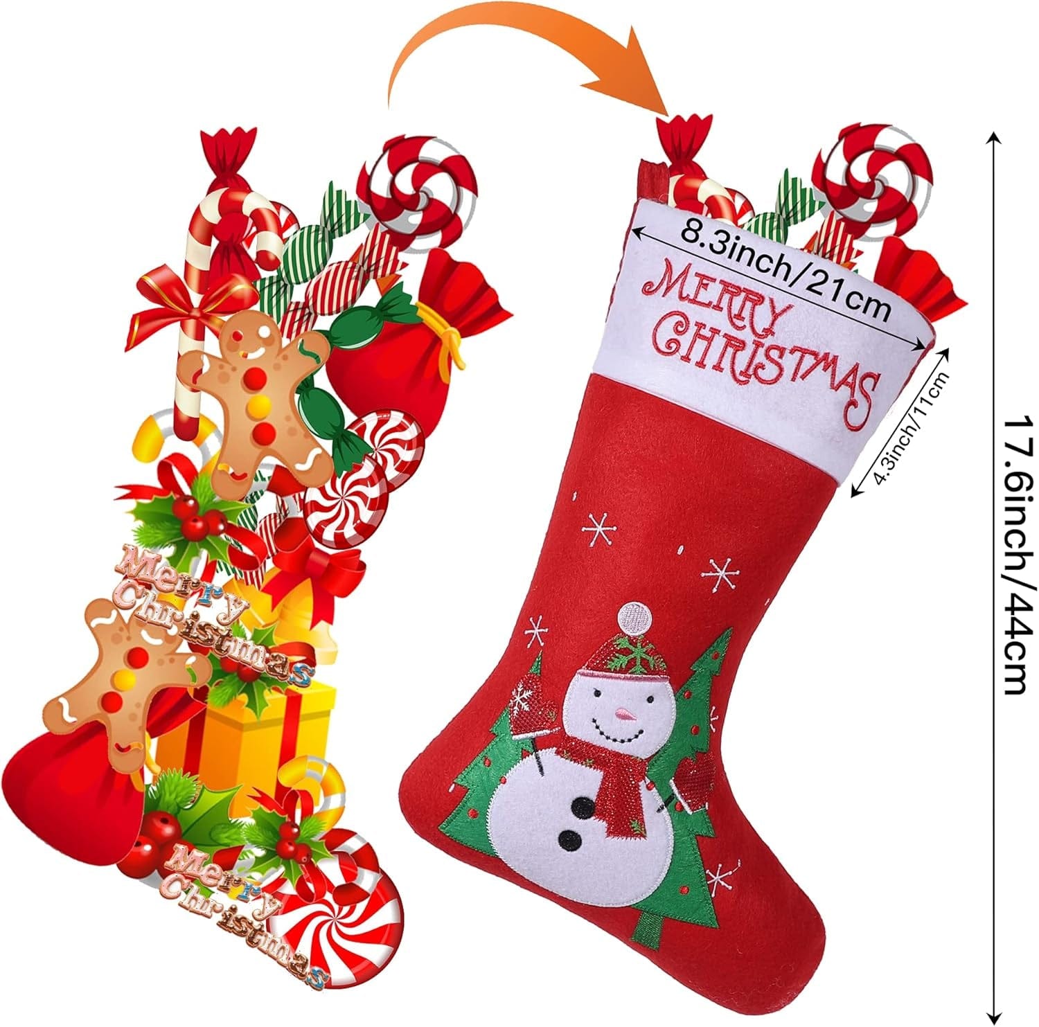 4 Pack Christmas Stockings, Large Xmas Fireplace Hanging Stockings with Santa Snowman Reindeer, for Kids Gift Family Holiday Christmas Party Decorations Tree Decoration.