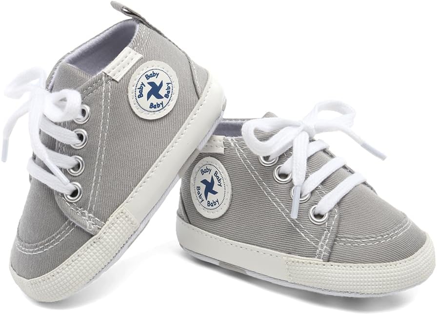 High-Top Canvas Denim Sneakers for Infants - Soft Anti-Slip Sole for Newborns and First Walkers.