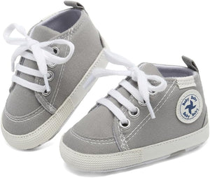 High-Top Canvas Denim Sneakers for Infants - Soft Anti-Slip Sole for Newborns and First Walkers.