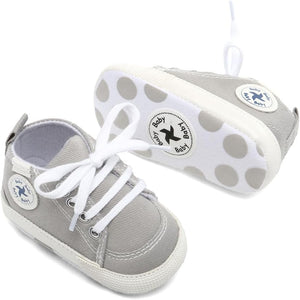 High-Top Canvas Denim Sneakers for Infants - Soft Anti-Slip Sole for Newborns and First Walkers.