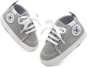 High-Top Canvas Denim Sneakers for Infants - Soft Anti-Slip Sole for Newborns and First Walkers.