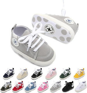 High-Top Canvas Denim Sneakers for Infants - Soft Anti-Slip Sole for Newborns and First Walkers.