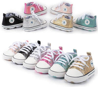Baby Girls Boys Shoes Soft Anti-Slip Sole Newborn First Walkers High Top Canvas Denim Unisex Infant Sneaker.