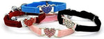 Pink Soft Velvet Safe Cat Adjustable Collar with Crystal Heart Charm and Bells 8-11 Inches(Black+Red+Pink+Blue).