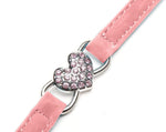 Pink Soft Velvet Safe Cat Adjustable Collar with Crystal Heart Charm and Bells 8-11 Inches(Black+Red+Pink+Blue).