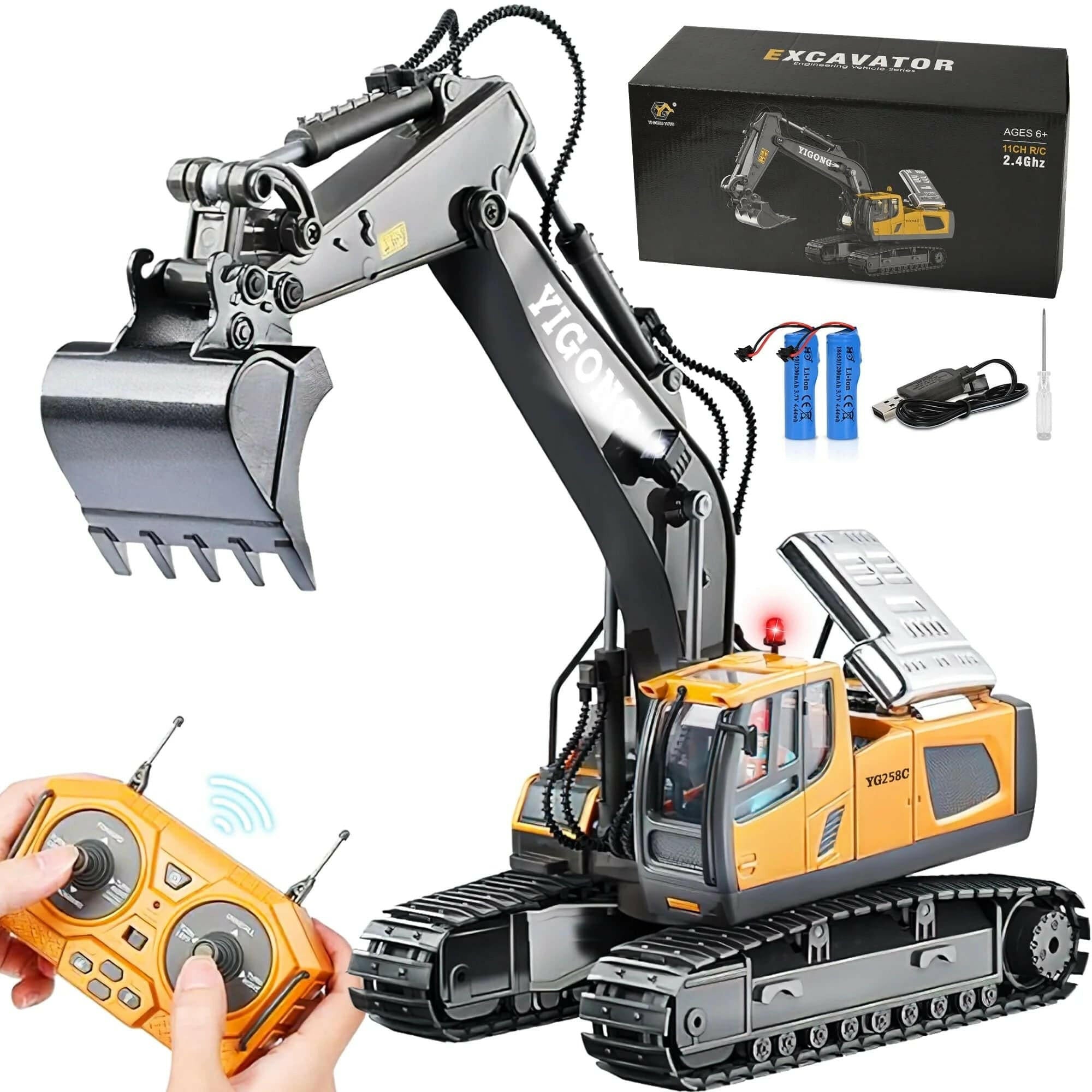 Ultimate Remote Control Excavator - 11 Channel Rechargeable RC Construction Toy with Lights & Sounds - Perfect Gift for Kids Ages 3-12!.