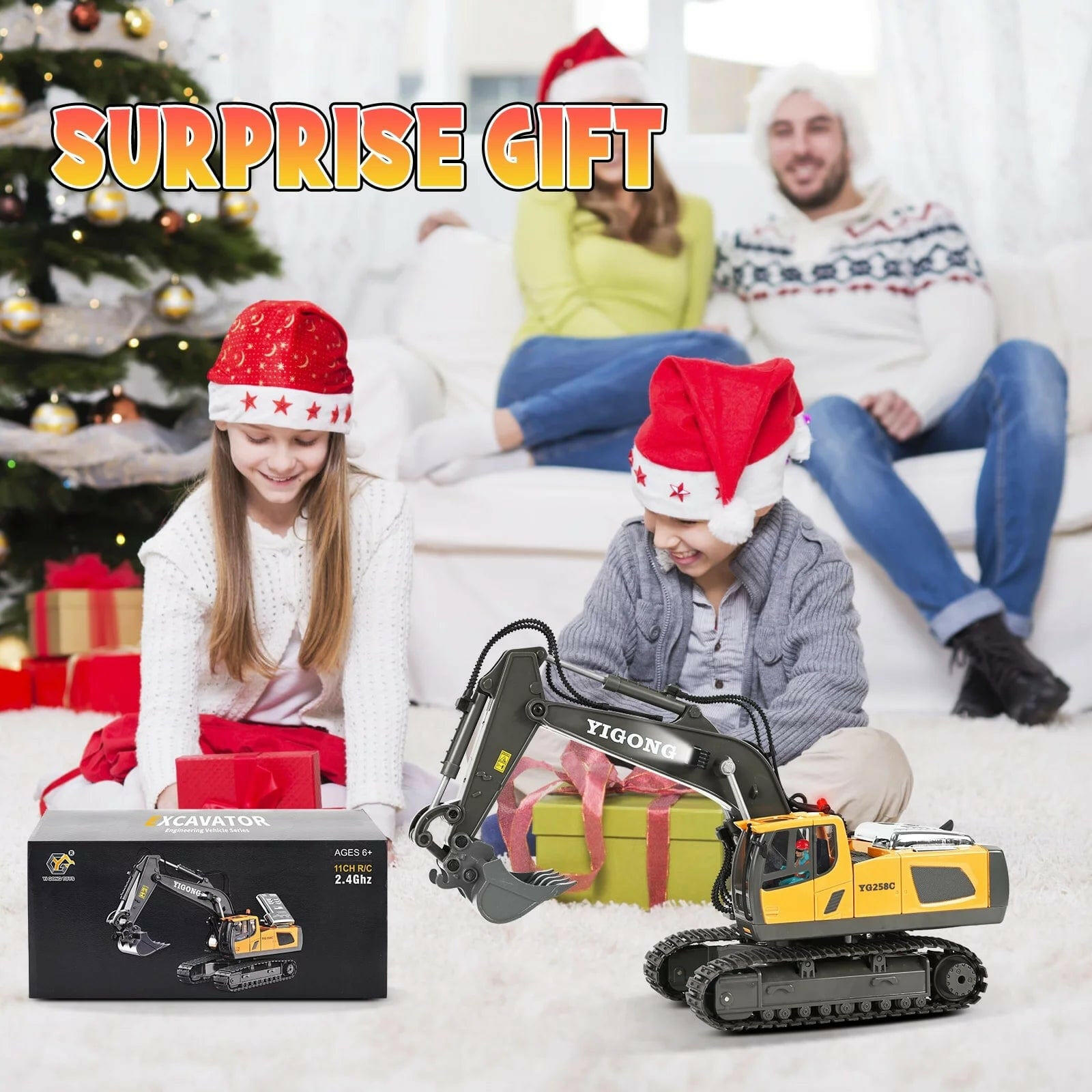 Ultimate Remote Control Excavator - 11 Channel Rechargeable RC Construction Toy with Lights & Sounds - Perfect Gift for Kids Ages 3-12!.