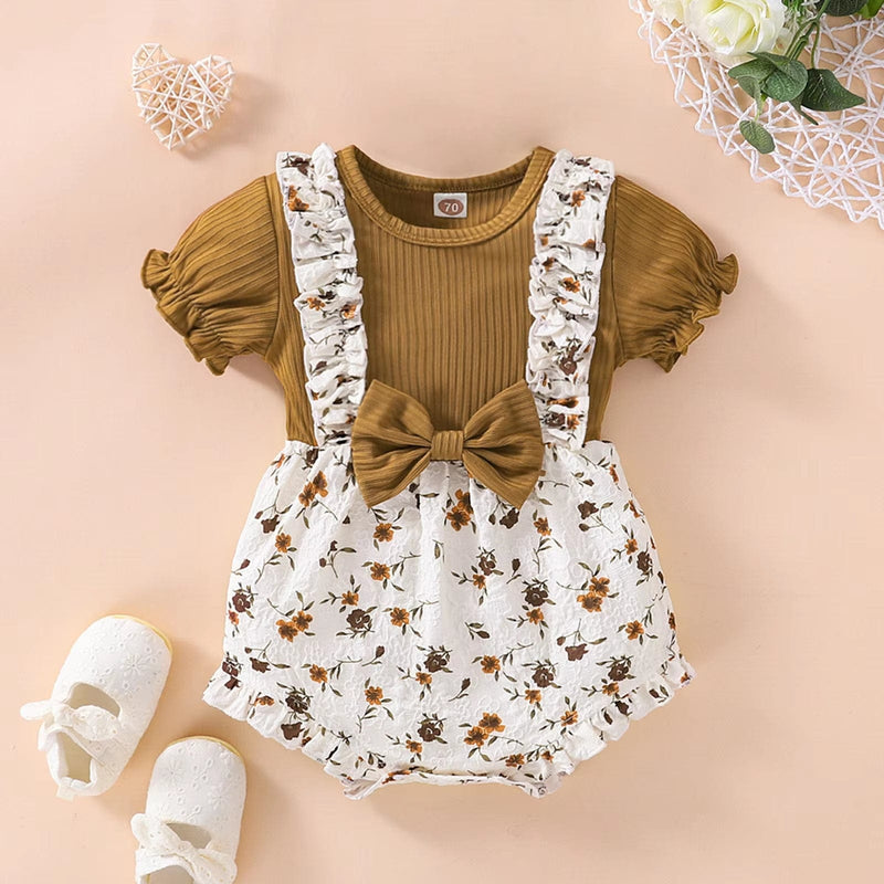 Mindful Yard Baby bodysuit Baby Girl Floral Romper Clothes With Printed Bowknot