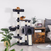 Multi-Level Cat Furniture with Feeding Bowl Smoky Gray.