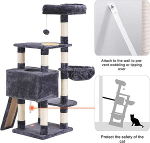 Multi-Level Cat Furniture with Feeding Bowl Smoky Gray.