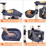 Multi-Level Cat Furniture with Feeding Bowl Smoky Gray.