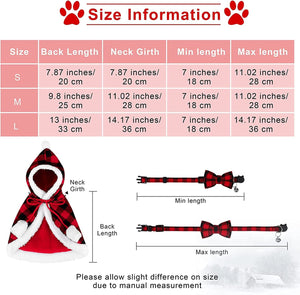 Christmas Cat Dog Costume Red Black Buffalo Plaid Pet Santa Cape with Xmas Hat Cat Collars with Bell and Bowtie Cat Cloak Pet Costume for Party Cosplay Christmas Pet Dress up (Medium).