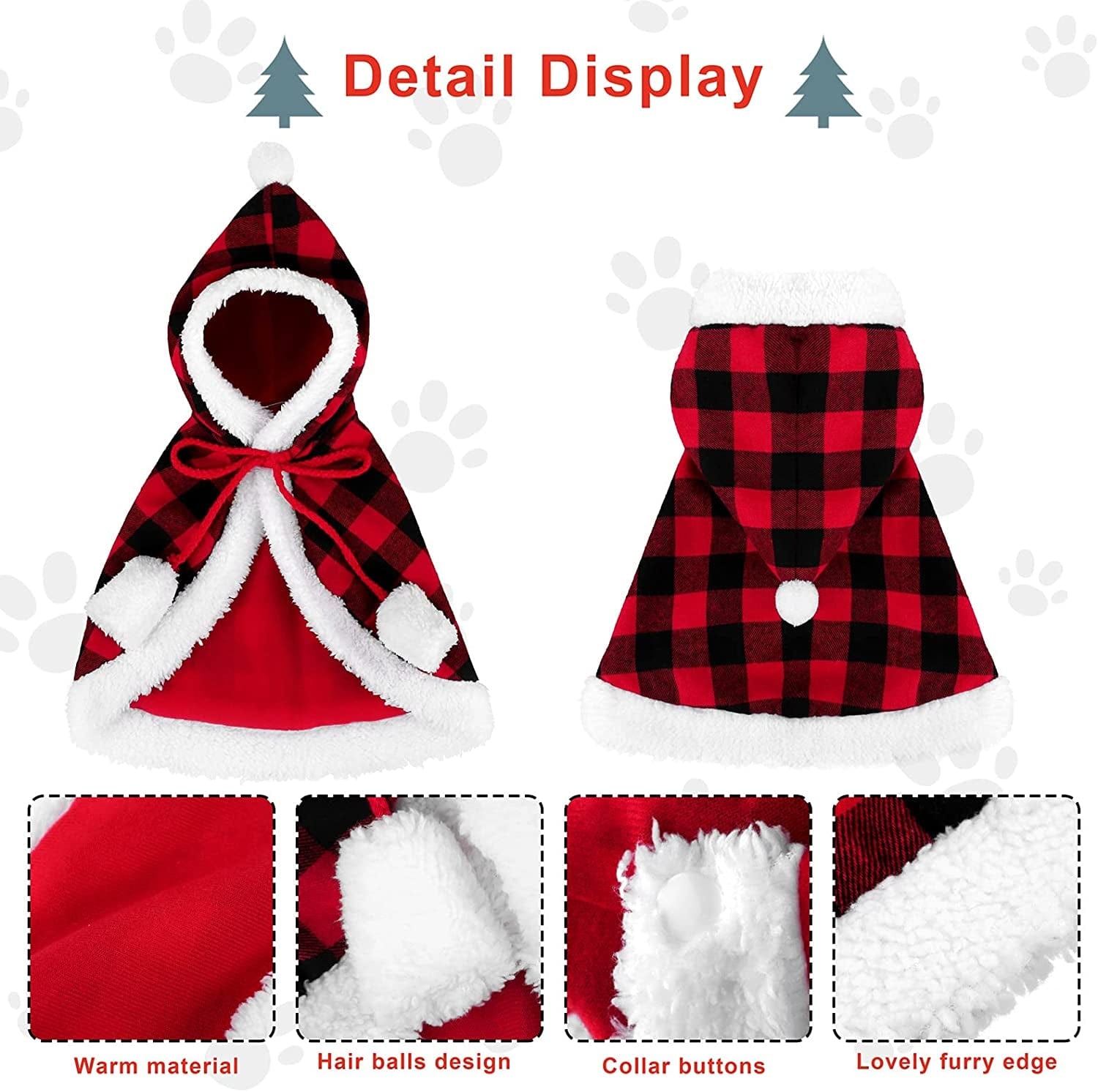 Christmas Cat Dog Costume Red Black Buffalo Plaid Pet Santa Cape with Xmas Hat Cat Collars with Bell and Bowtie Cat Cloak Pet Costume for Party Cosplay Christmas Pet Dress up (Medium).