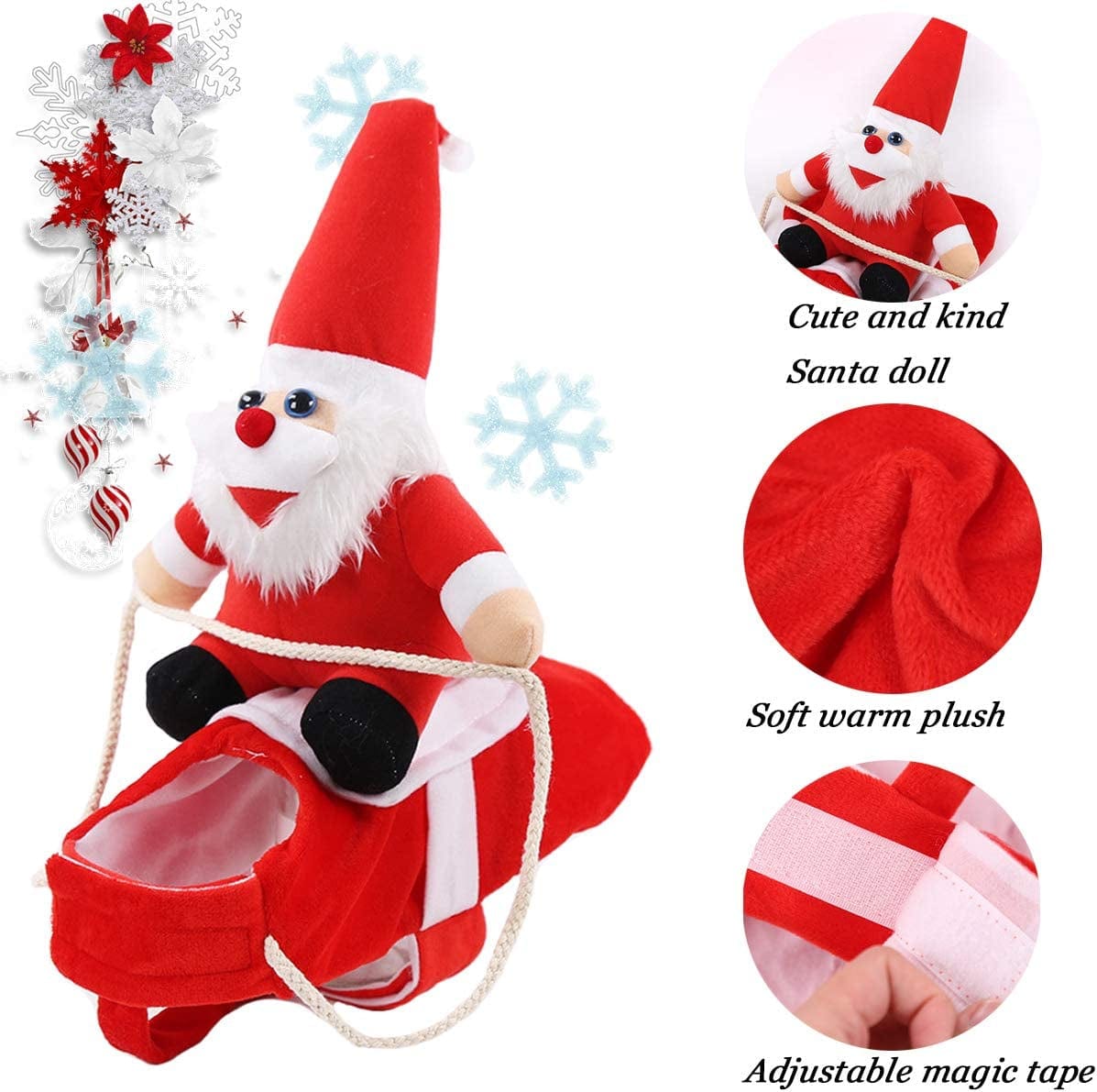 Clearance Christmas Dog Costume Funny Dog Christmas Santa Claus Costume Riding on Dog Pet Cat Christmas Holiday Outfit Pet Christmas Clothes Dressing up for Halloween Christmas Party(Large).