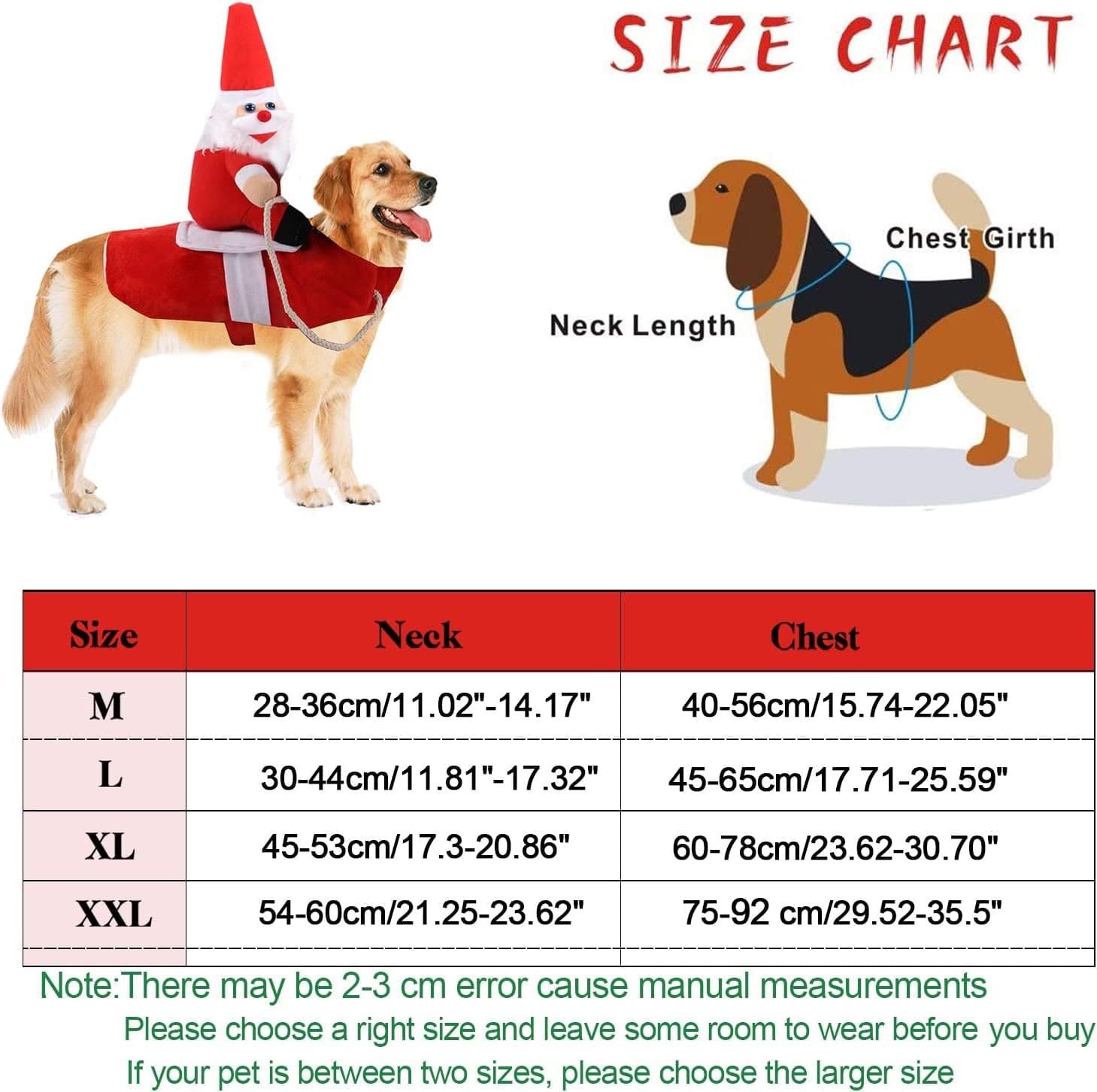 Clearance Christmas Dog Costume Funny Dog Christmas Santa Claus Costume Riding on Dog Pet Cat Christmas Holiday Outfit Pet Christmas Clothes Dressing up for Halloween Christmas Party(Large).