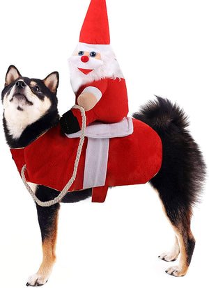 Clearance Christmas Dog Costume Funny Dog Christmas Santa Claus Costume Riding on Dog Pet Cat Christmas Holiday Outfit Pet Christmas Clothes Dressing up for Halloween Christmas Party(Large).