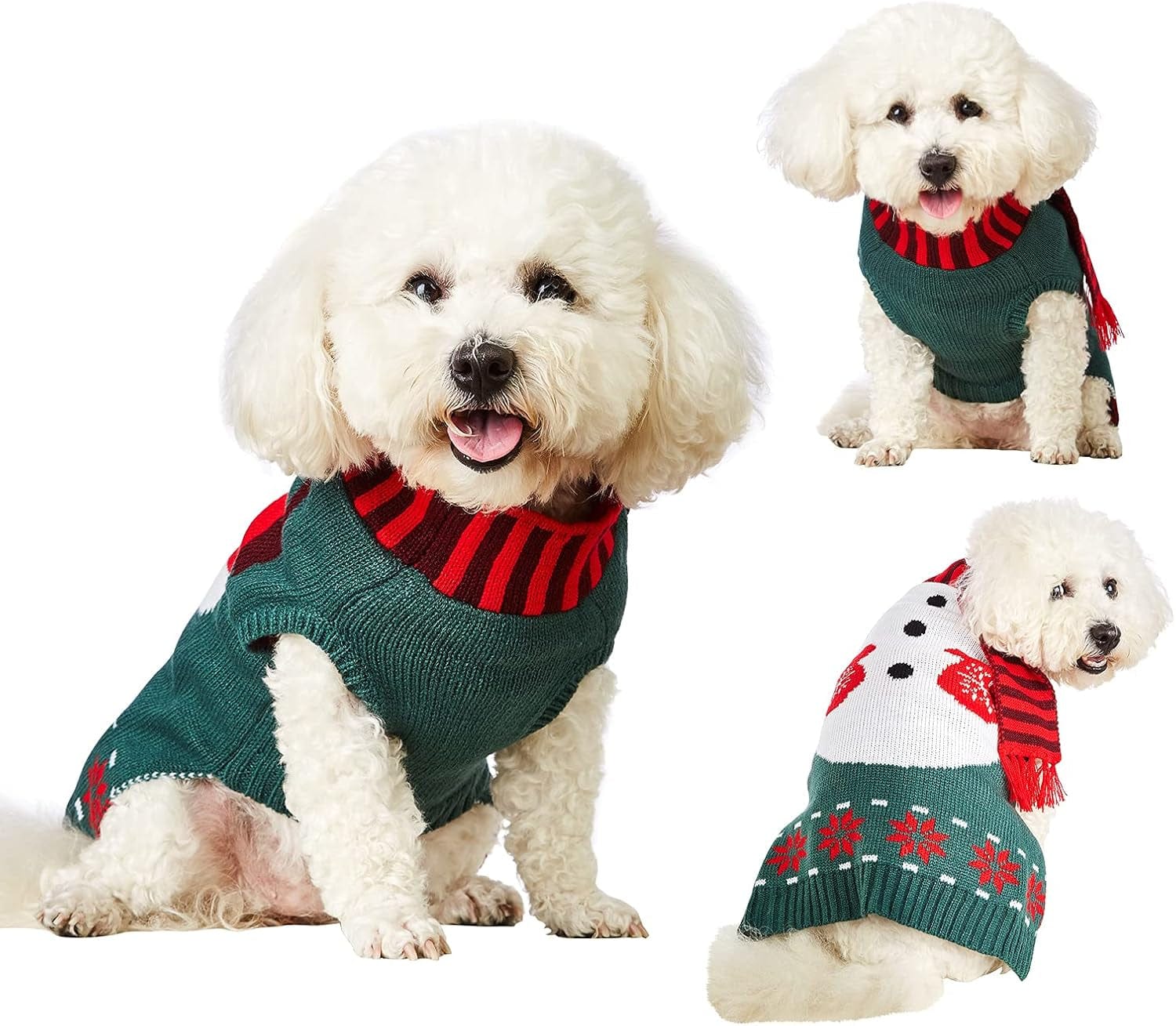 Dog Christmas Sweater Knitted Snowman Soft Comfortable Pet Clothes Winter New Year Jumpsuit Pjs for Small Medium Large Pets Dogs Outfits Large Snowman.