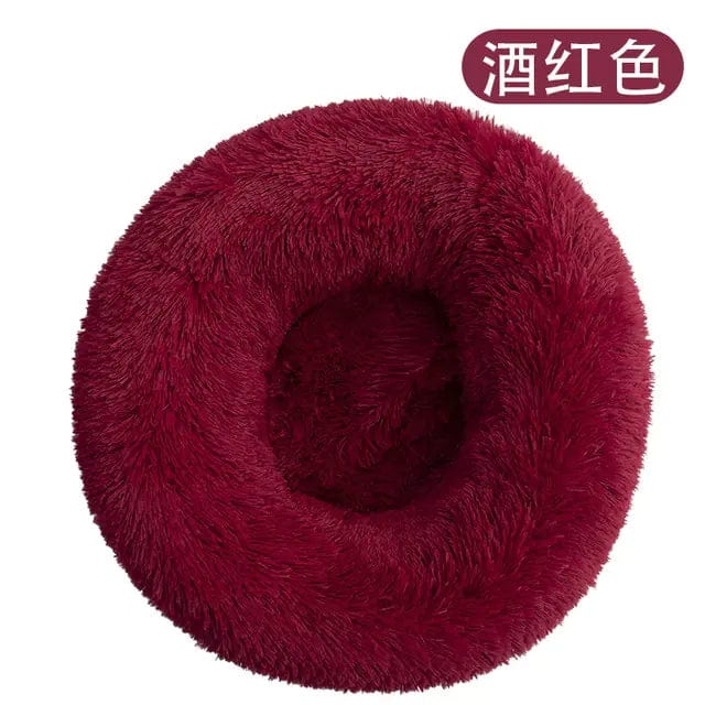 Mindful Yard Dog Donut Bed Wine Red / Dia 40cm Calming Anti-Anxiety Donut Bed for Dogs and Cats