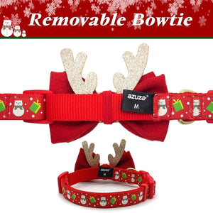 Holiday Dog Collar Adjustable Xmas Dog Collar with Holiday Antler Bow Tie Accessories Snowman Dog Collar for Medium Dogs.