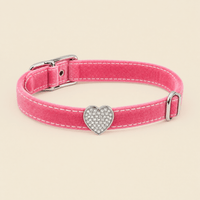 Mindful Yard Pet Collar Black+Red+Pink+Blue Pink Soft Velvet Safe Cat Adjustable Collar with Crystal Heart Charm