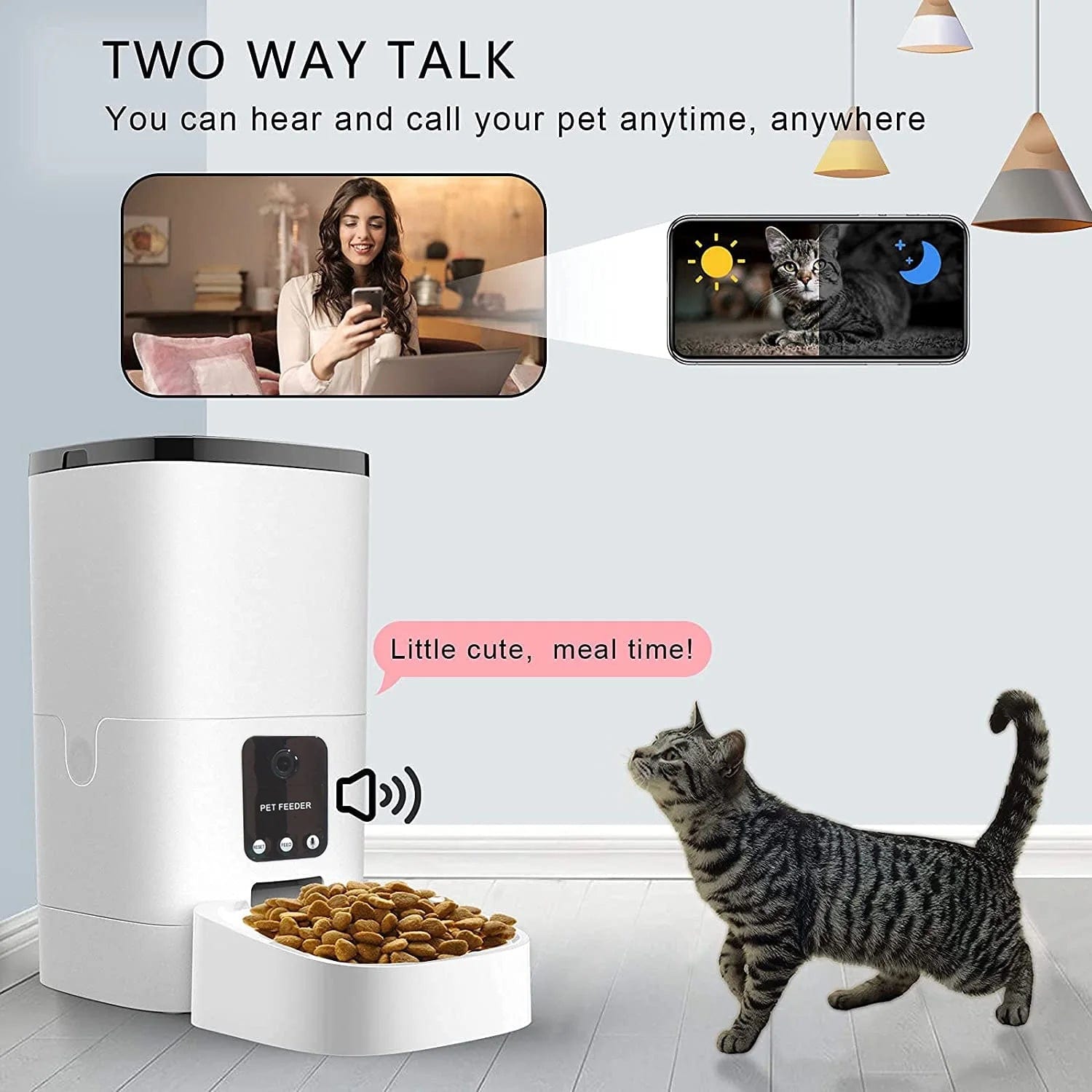 Smart Automatic Pet Feeder with 1080P Camera & App Control - 6L Timed Dispenser for Dogs & Cats, Voice Recorder, Dual Power Supply.