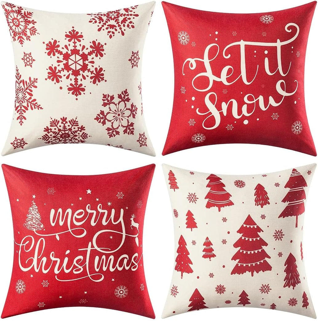 Christmas Pillow Covers 18X18 Inches Linen Holiday Pillow Cases for Couch Sofa Car Home Christmas Decorations and Farmhouse Decor Set of 4 Winter Throw Pillow Covers.