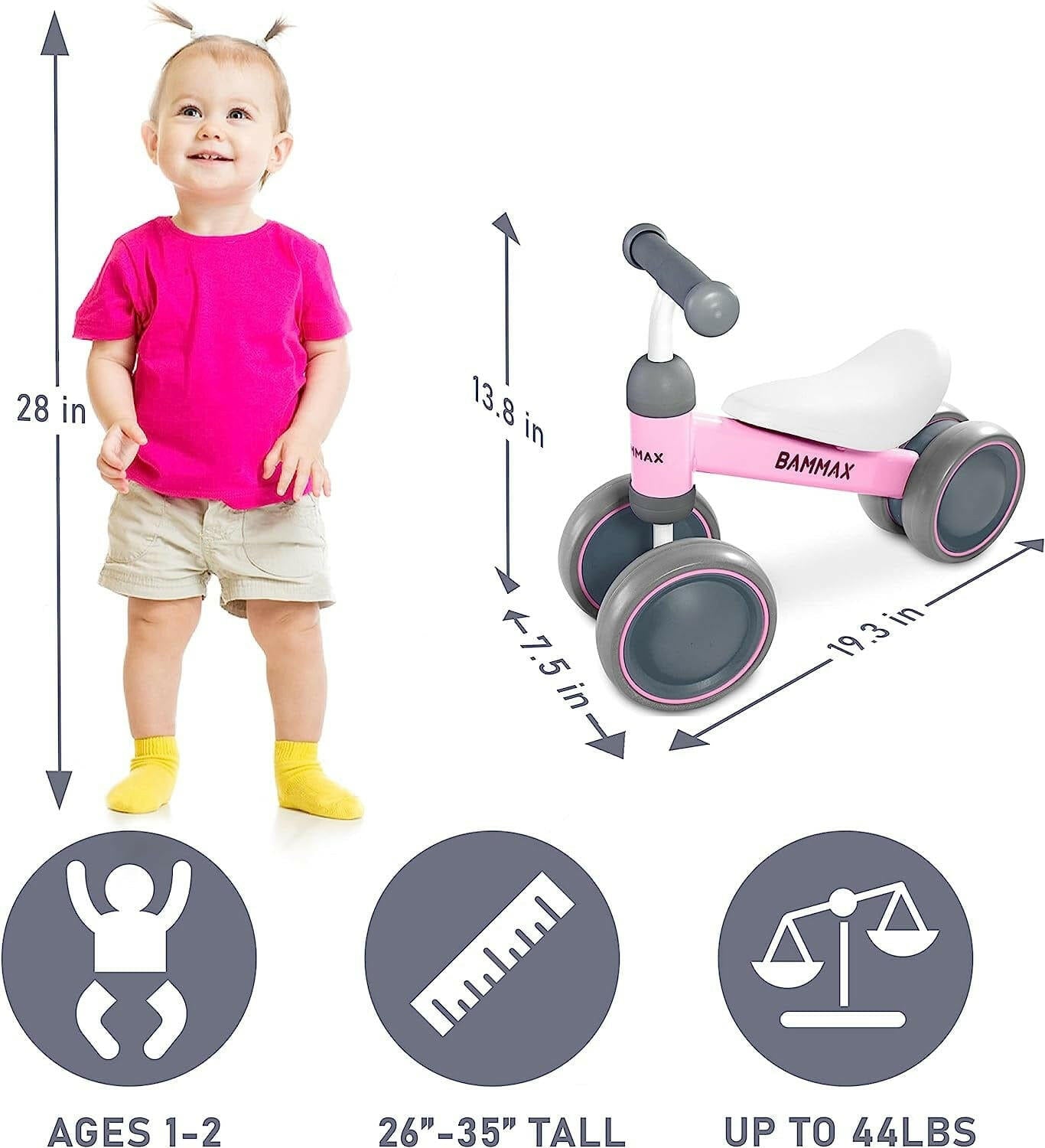 Tykebike® Ride on Toy | Baby Balance Bike for Toddlers 1-2 Years | Lightweight Steel Kids Bike with Easy Glide Wheels & Safer Steering | Indoor/Outdoor Use.