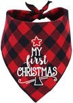 Red Plaid Dog Bandana for First Christmas Celebration.