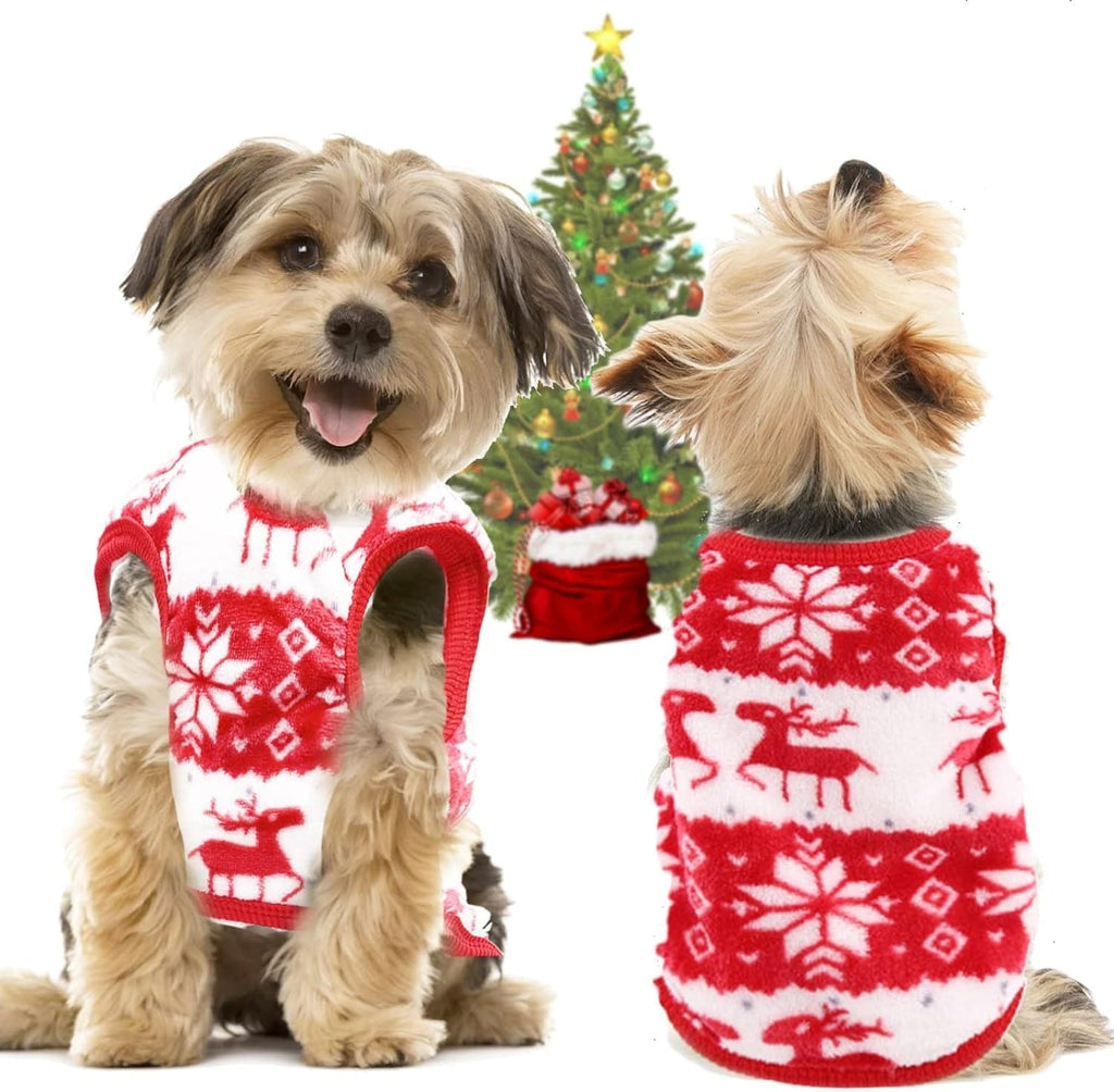 Small Dog Pet Cat Christmas Costume Sweater, Pet Supplies Costume Xmas Clothes Dog Jumpers Snowflake Elk Pattern Christmas Outfits for Dogs Puppy Kitten Cats (Large, Red Snowflake).