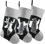 18'' Luxury Gold Christmas Stockings Shiny Bag for Kids, Family, Set of 3,Santa, Snowman, Reindeer.