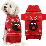 Ugly Christmas Dog Sweater Reindeer Xmas Dog Outfits Pet Dog Holiday Costumes Red Puppy Cat Winter Knitwear Clothes Turtleneck Warm Jumper Clothes for Small Medium Large Dogs(Red,Xxs).