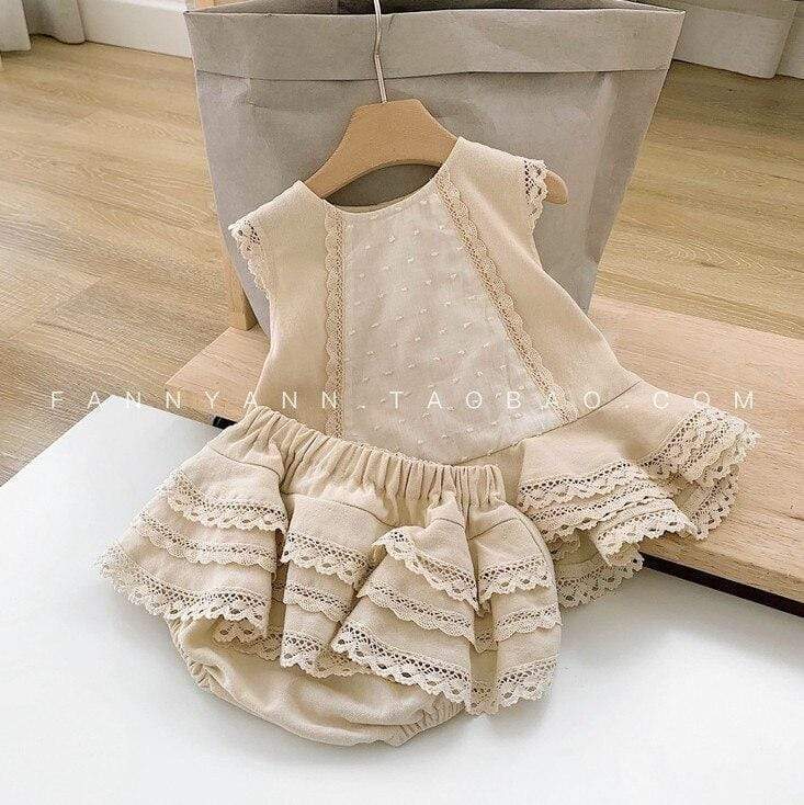 Mindful Yard Baby Girl Clothing Sets Beige / 3T Girl Toddler Sleeveless Top and Shorts Fashion Set