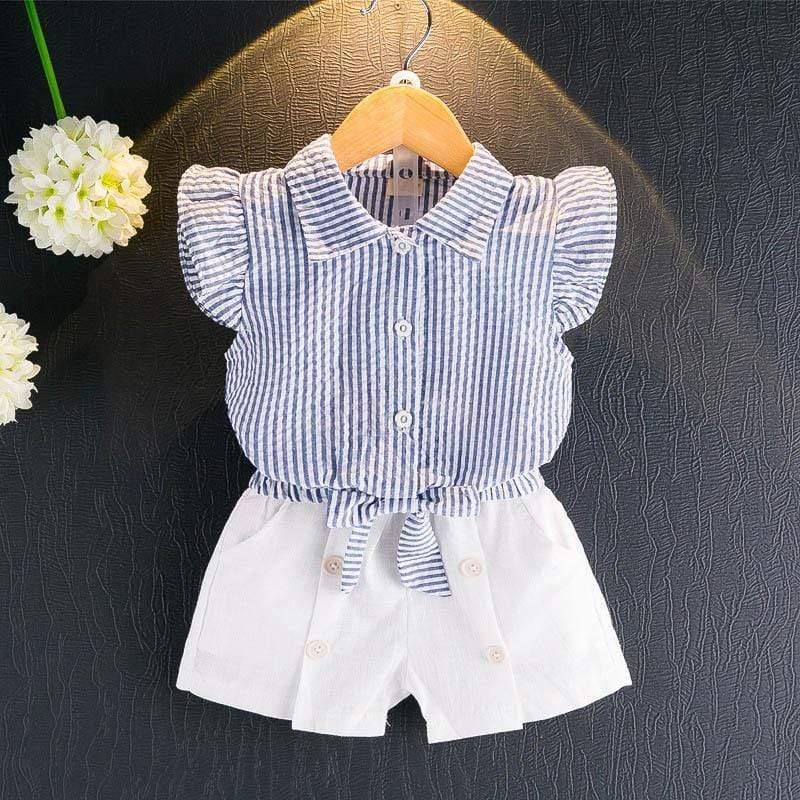 Mindful Yard Baby Girl Clothing Sets Blue Stripes / 3T Girls Beautiful Casual Outfits