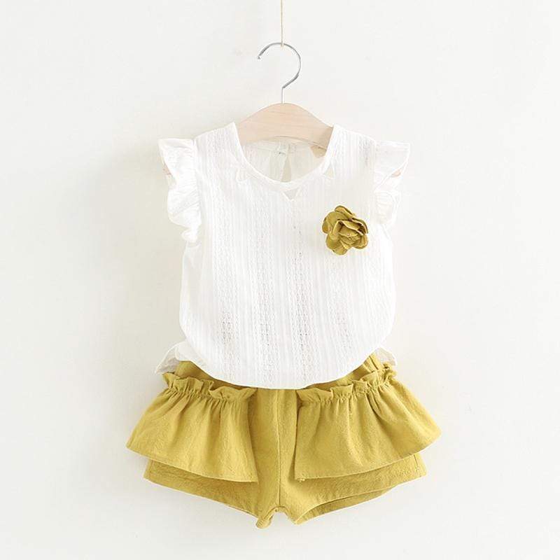 Mindful Yard Baby Girl Clothing Sets Gold / 2T Girls Summer 2-piece Style Beautiful Shorts Outfits