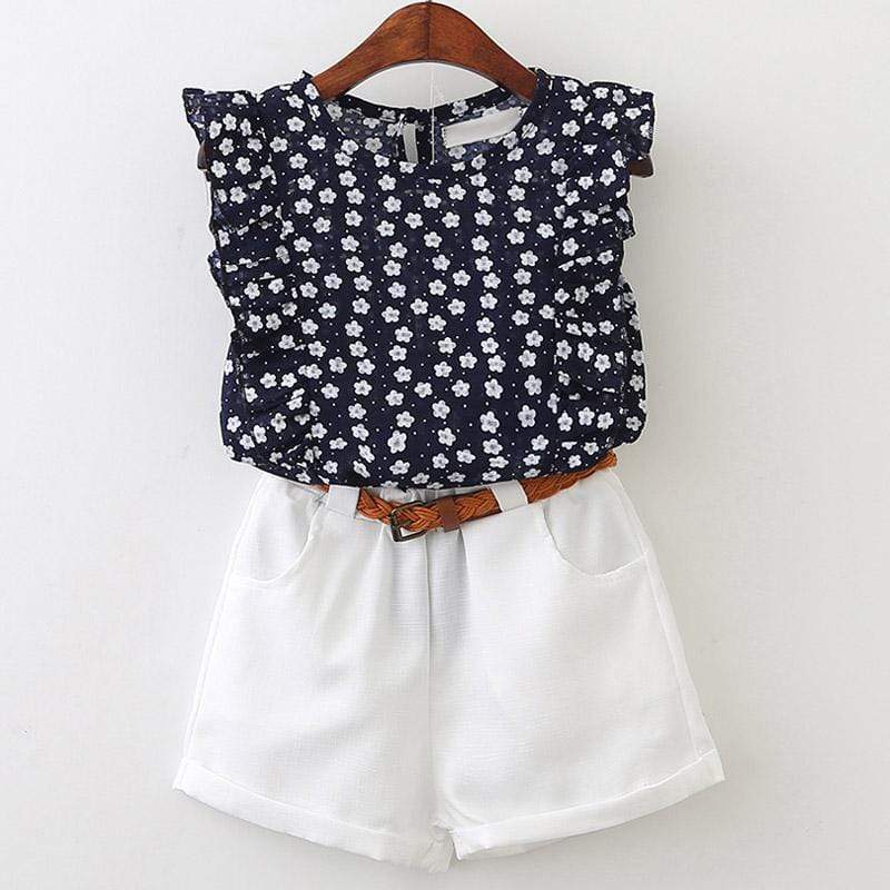 Mindful Yard Baby Girl Clothing Sets White/Blue / 3T Girls Summer 2-piece Style Beautiful Shorts Outfits