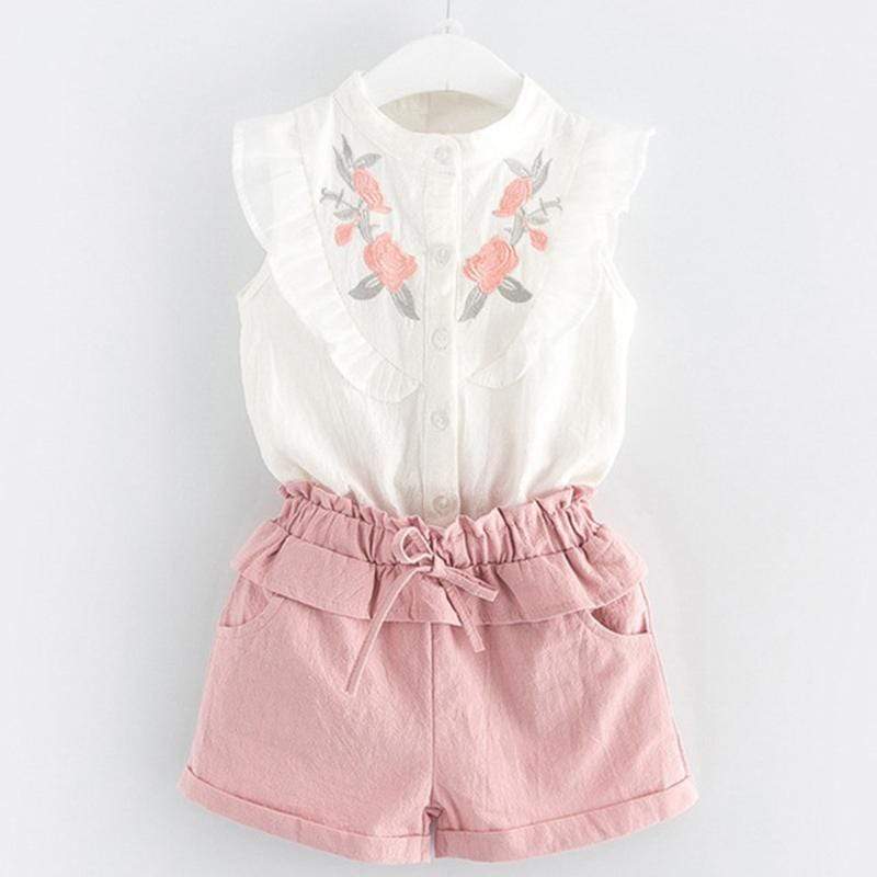 Mindful Yard Baby Girl Clothing Sets White/Pink / 3T Girls Summer 2-piece Style Beautiful Shorts Outfits