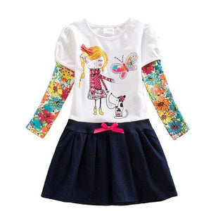 Mindful Yard Baby Girl Dresses COLORFUL GIRL W/WHITE / 2T Fashionable Girls Casual Flower Dresses