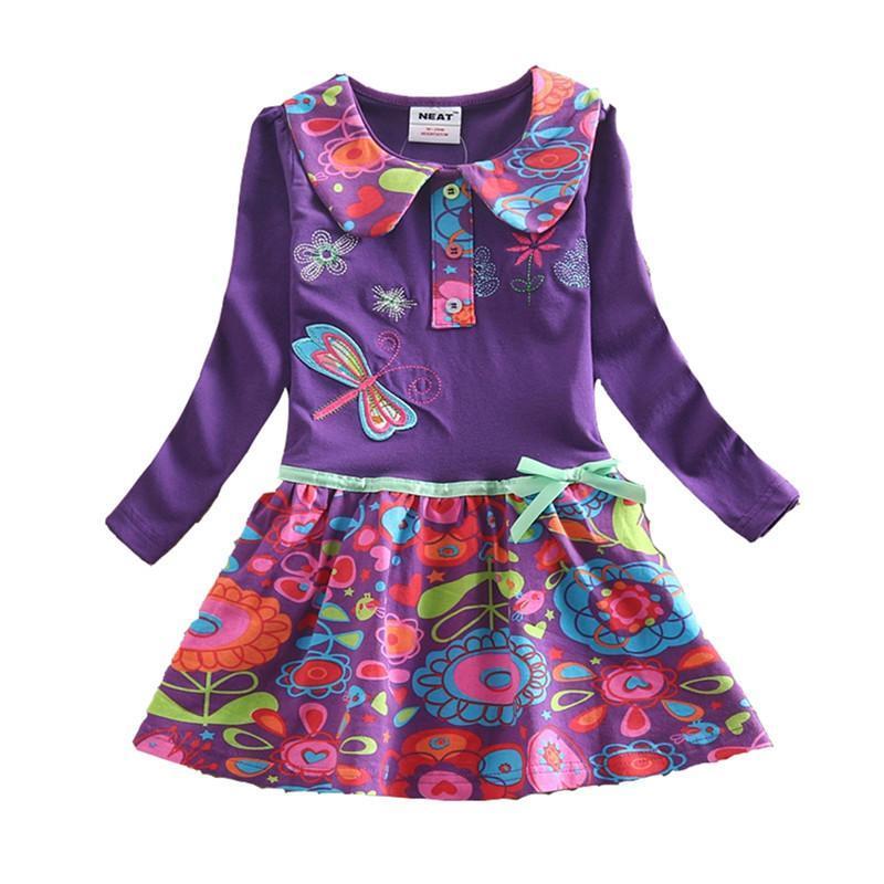Mindful Yard Baby Girl Dresses COLORFUL PURPLE BUTTERFLY / 2T Fashionable Girls Casual Flower Dresses