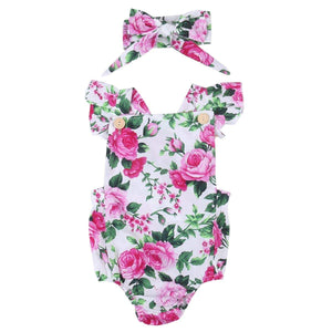 Mindful Yard Baby Romper 9M / Rose Cute Floral Baby Girls Romper With Headband Set - Special Deal