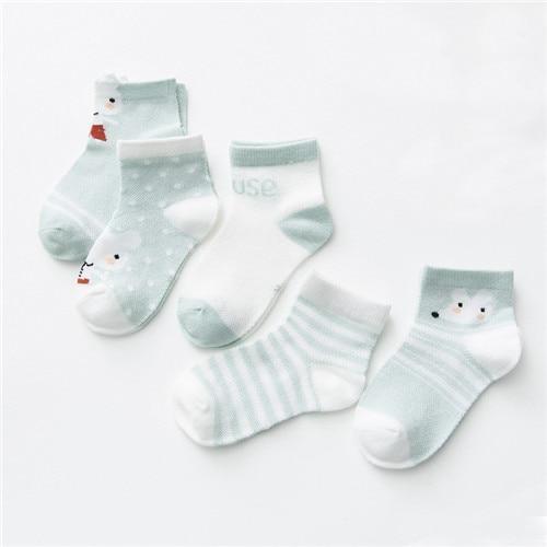 Mindful Yard Baby Socks aqua-mouse / 9M Animal Cartoon Thin Mesh Baby Socks (5-Pairs)