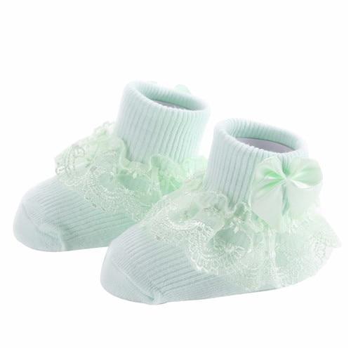 Mindful Yard Baby Socks Green / 6M Princess Style Bow Cotton Lace Baby Socks