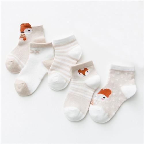 Mindful Yard Baby Socks white-fox / Newborn Animal Cartoon Thin Mesh Baby Socks (5-Pairs)